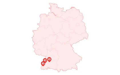 deutschlandkarte mit drei mietstationen von hoch baumaschinen
