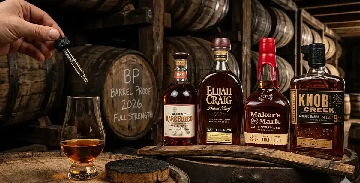 Barrel proof bourbon bottles
