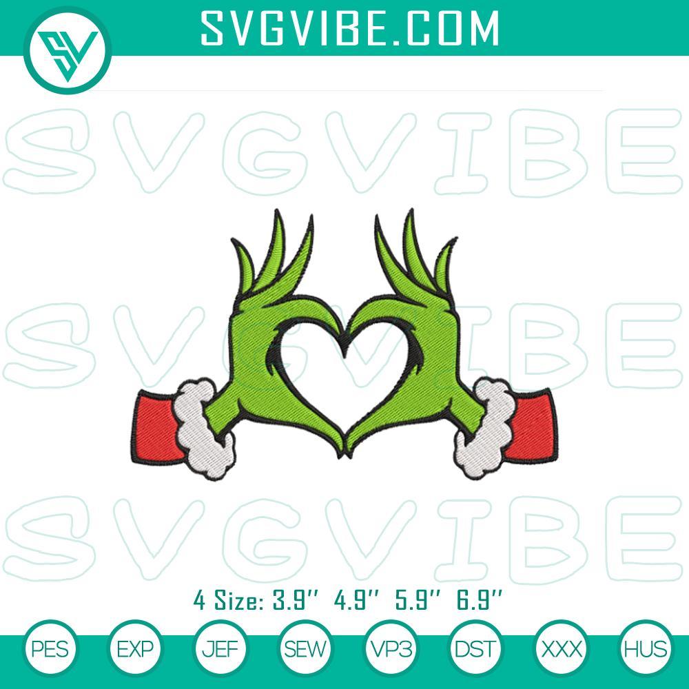 grinch heart hands christmas embroidery design files mockup