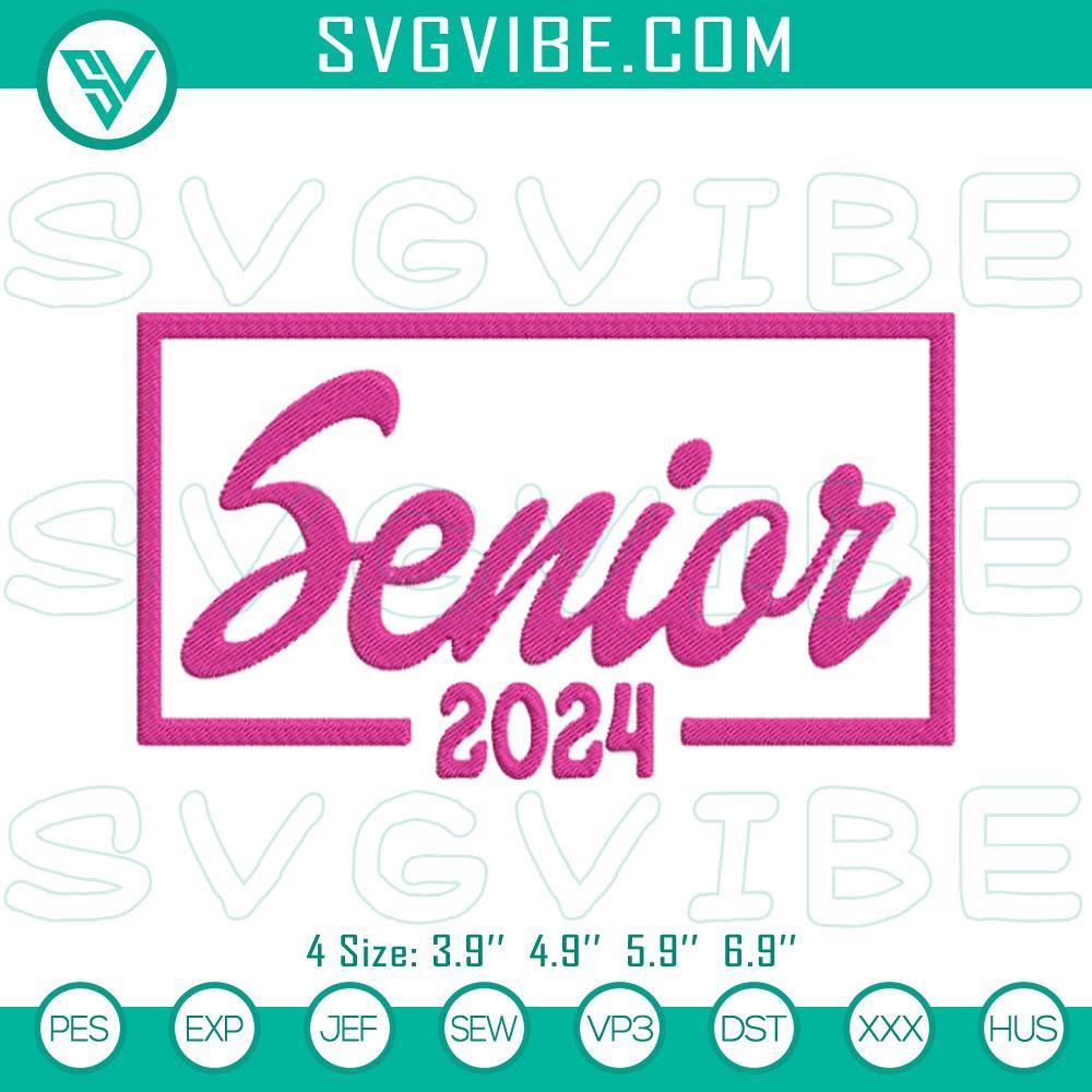 senior 2024 pink embroidery designs class of 2024 school embroidery files mockup