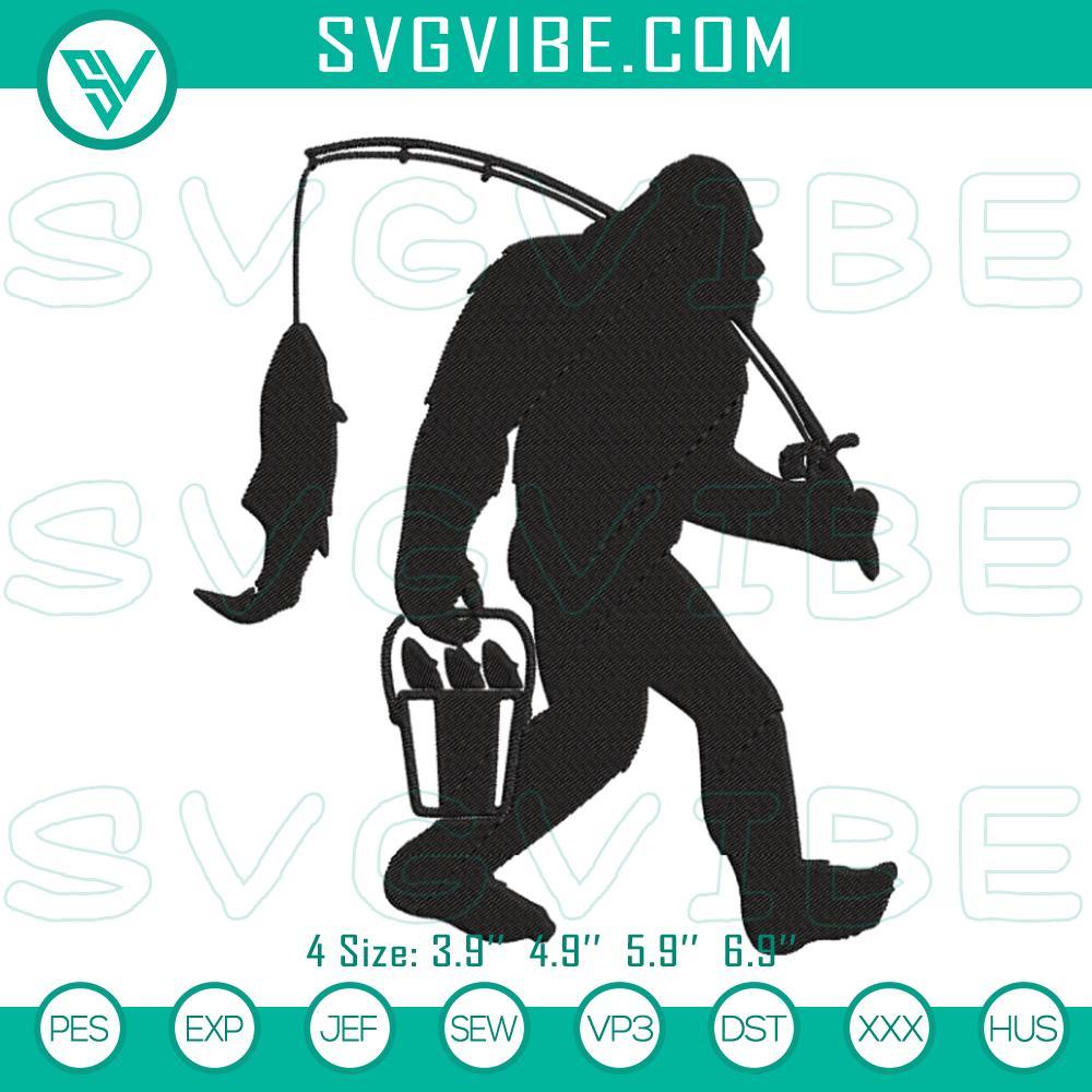 bigfoot fishing embroidery pattern designs mockup