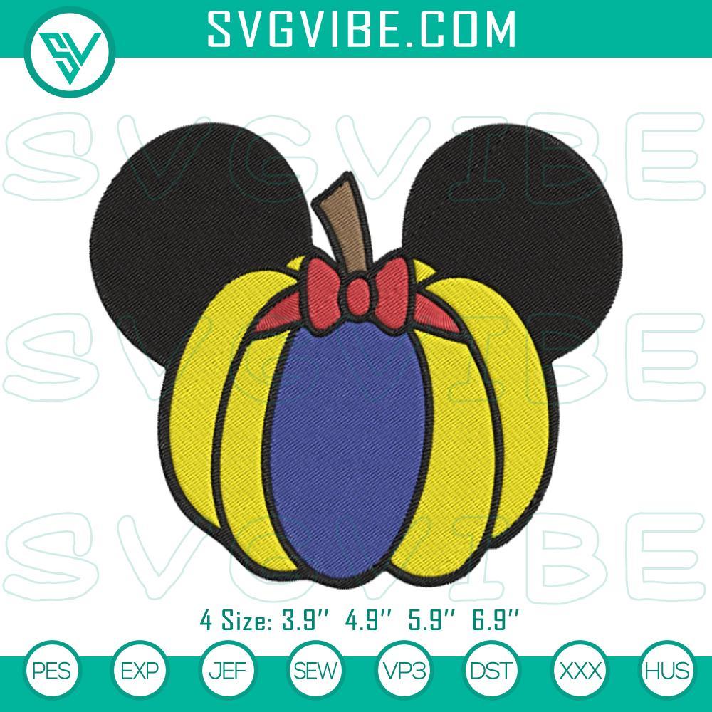 snow white princess pumpkin mickey ears embroidery design disney princess halloween embroidery file mockup