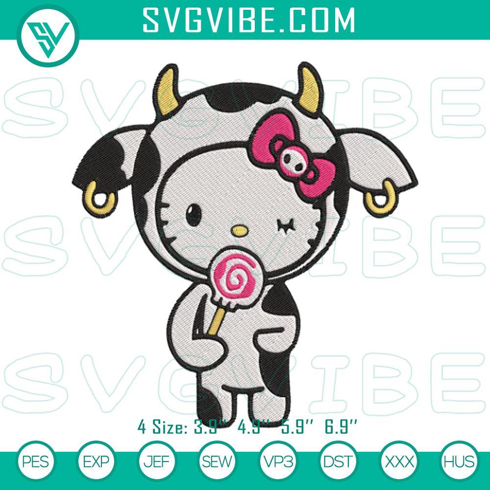 hello kitty cow with lollipop embroidery designs funny kitty cat embroidery files mockup