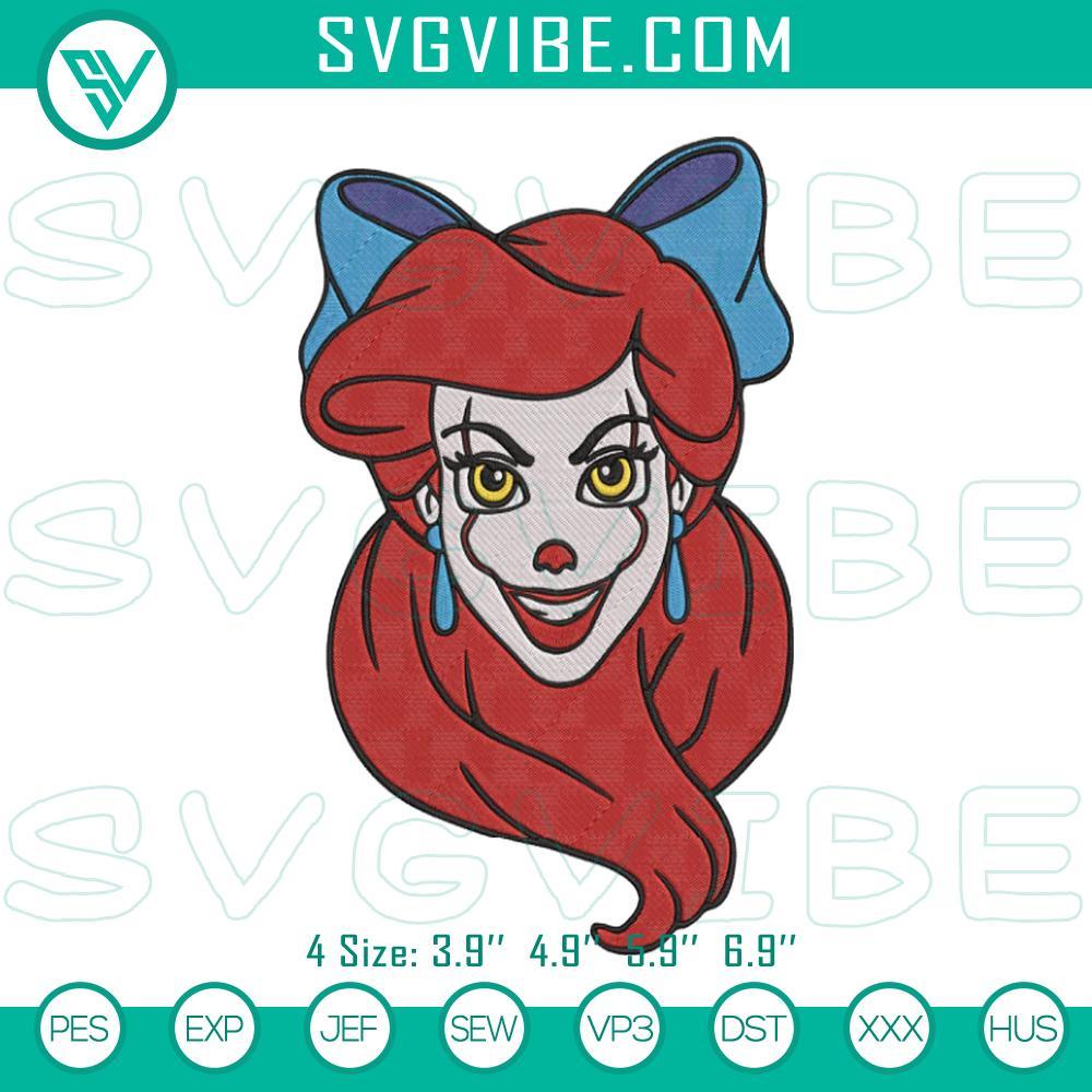 princess ariel pennywise embroidery designs princess halloween embroidery files mockup