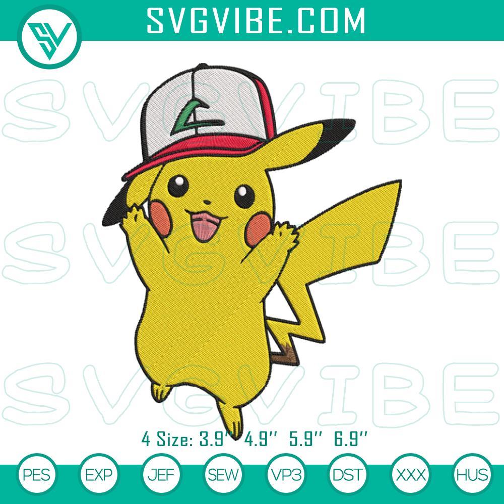 pikachu wearing cap embroidery designs cute pokemon embroidery files mockup