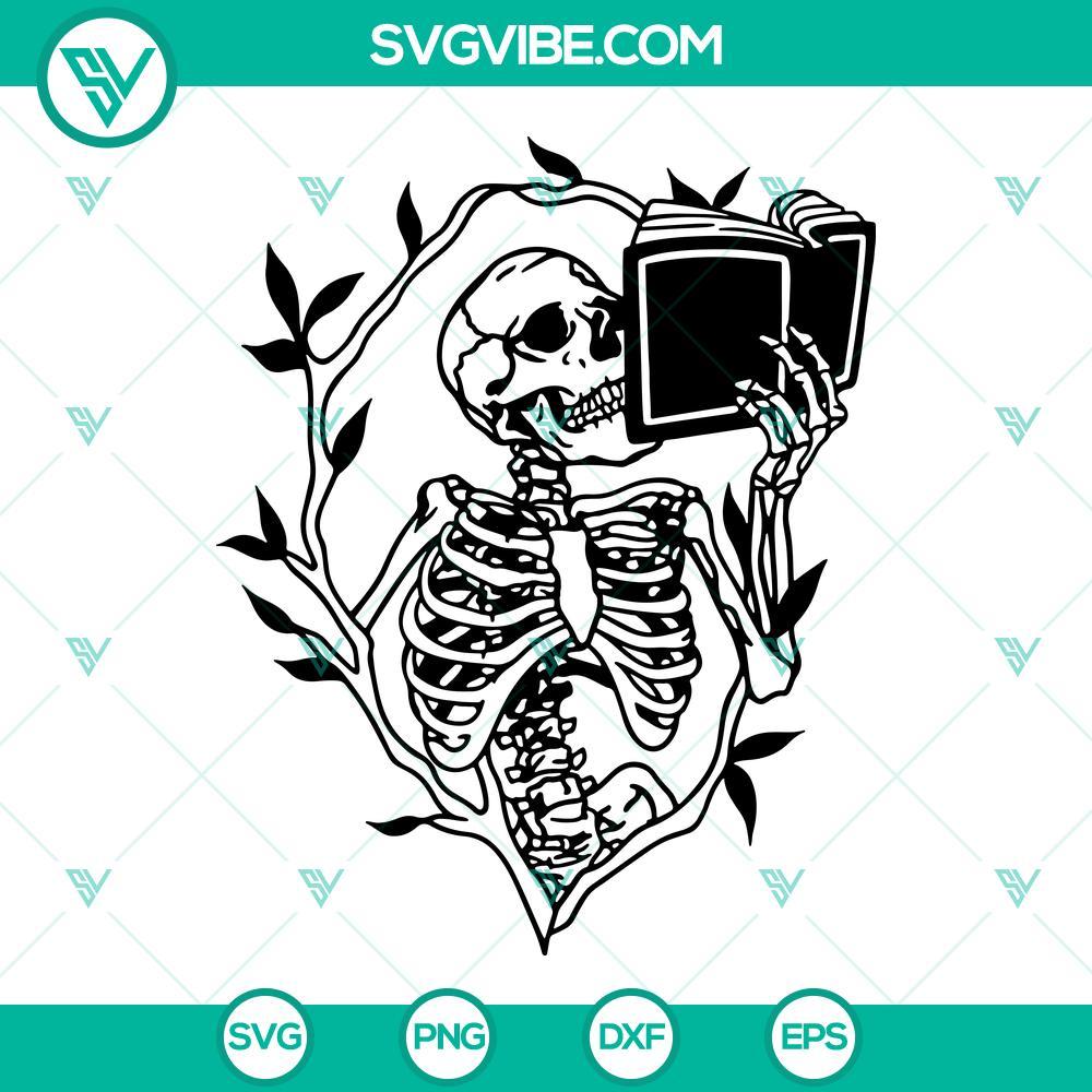 skeleton holding book svg funny book lovers svg png dxf eps cut files 10 mockup