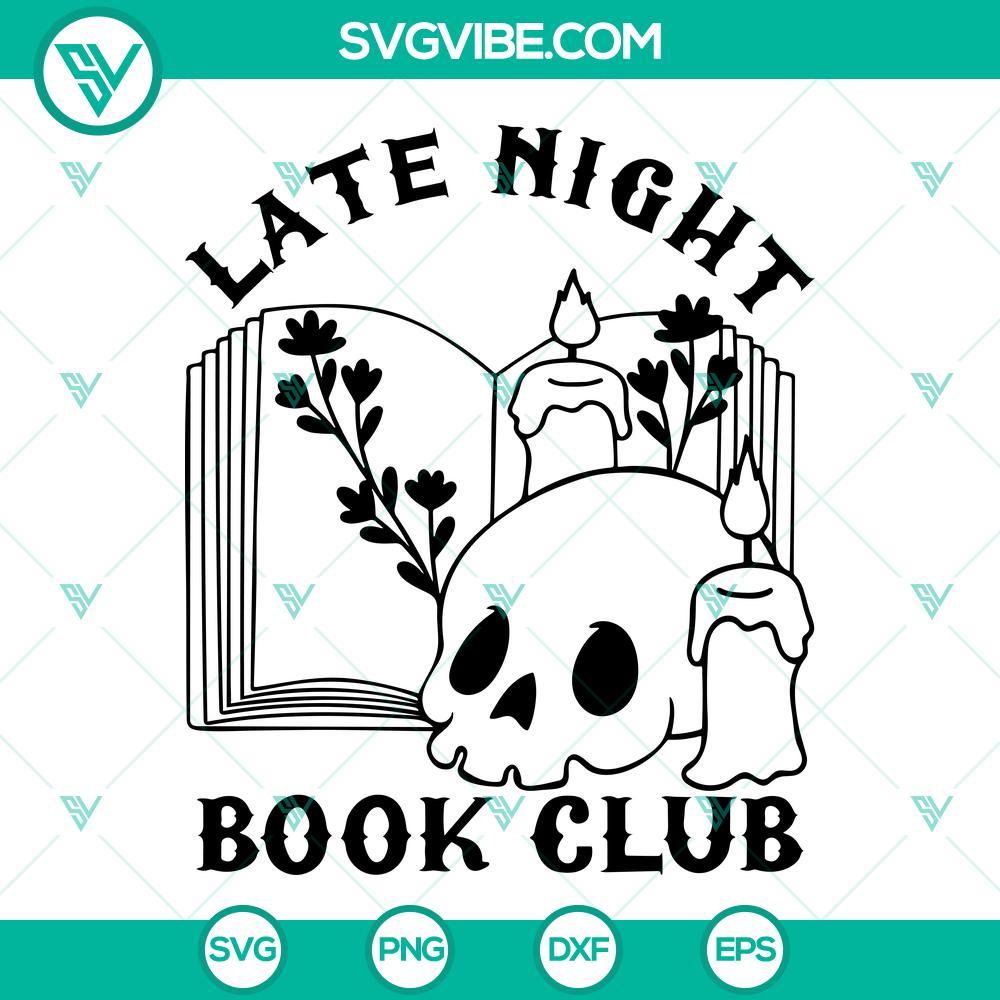 late night book club svg floral book svg skull book svg png dxf eps 9 mockup