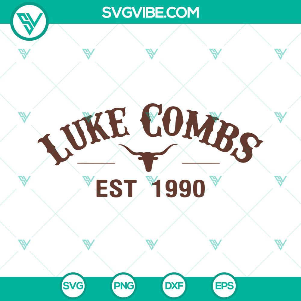 luke combs est 1990 svg western bull skull svg country music svg png dxf eps design 6 mockup