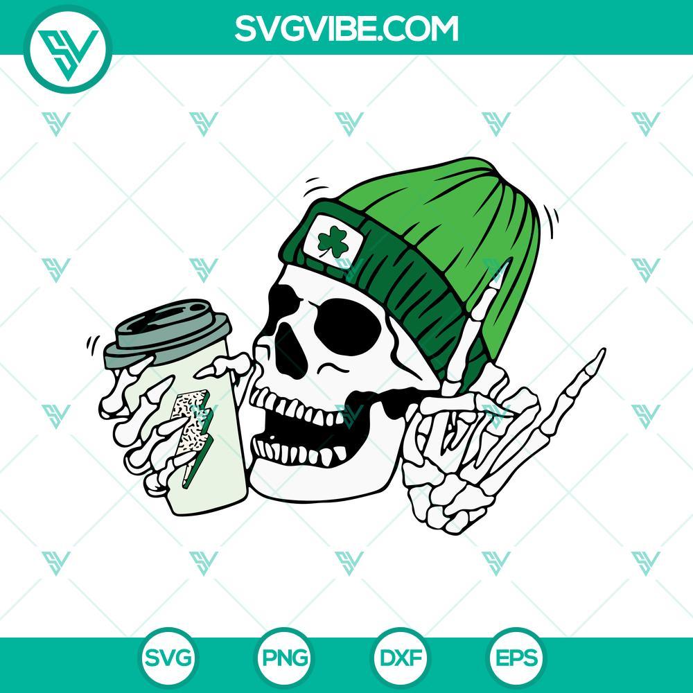 lucky skeleton coffee svg irish skull beanie st patricks day svg png dxf eps 2 mockup