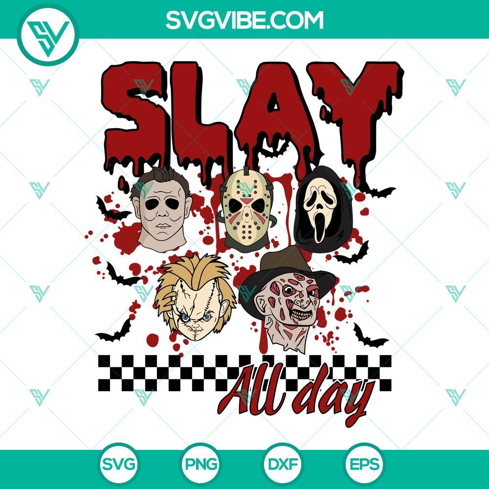 slay all day horror characters svg horror halloween svg horror friends svg 2 mockup