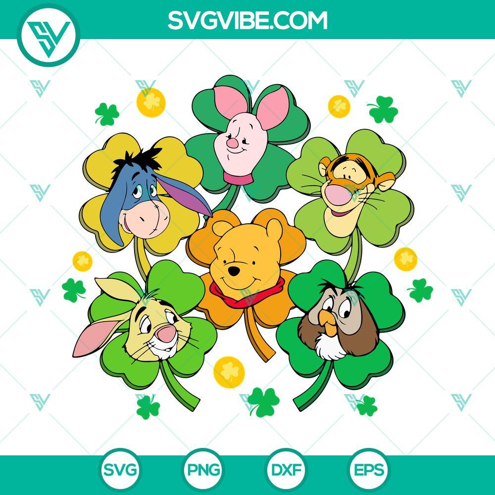 winnie the pooh four leaf clover svg lucky vibes svg disney friends st patricks day svg png dxf eps 5 mockup