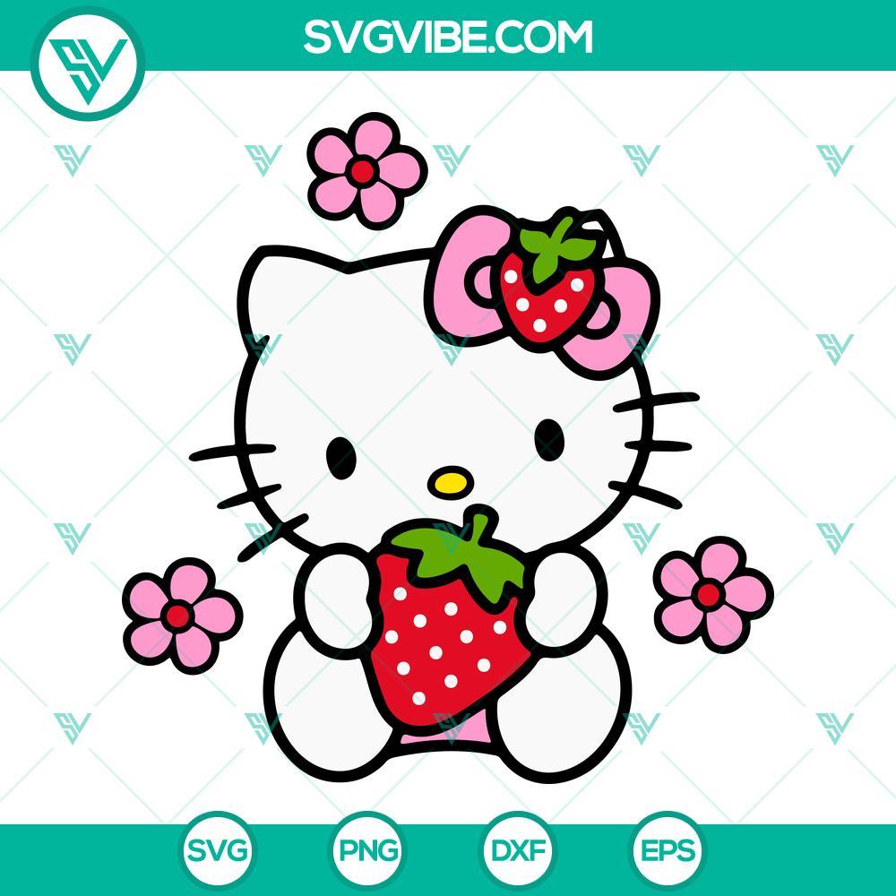 hello kitty with strawberry svg kawaii kitty cat strawberry svg png dxf eps digital download 2 mockup