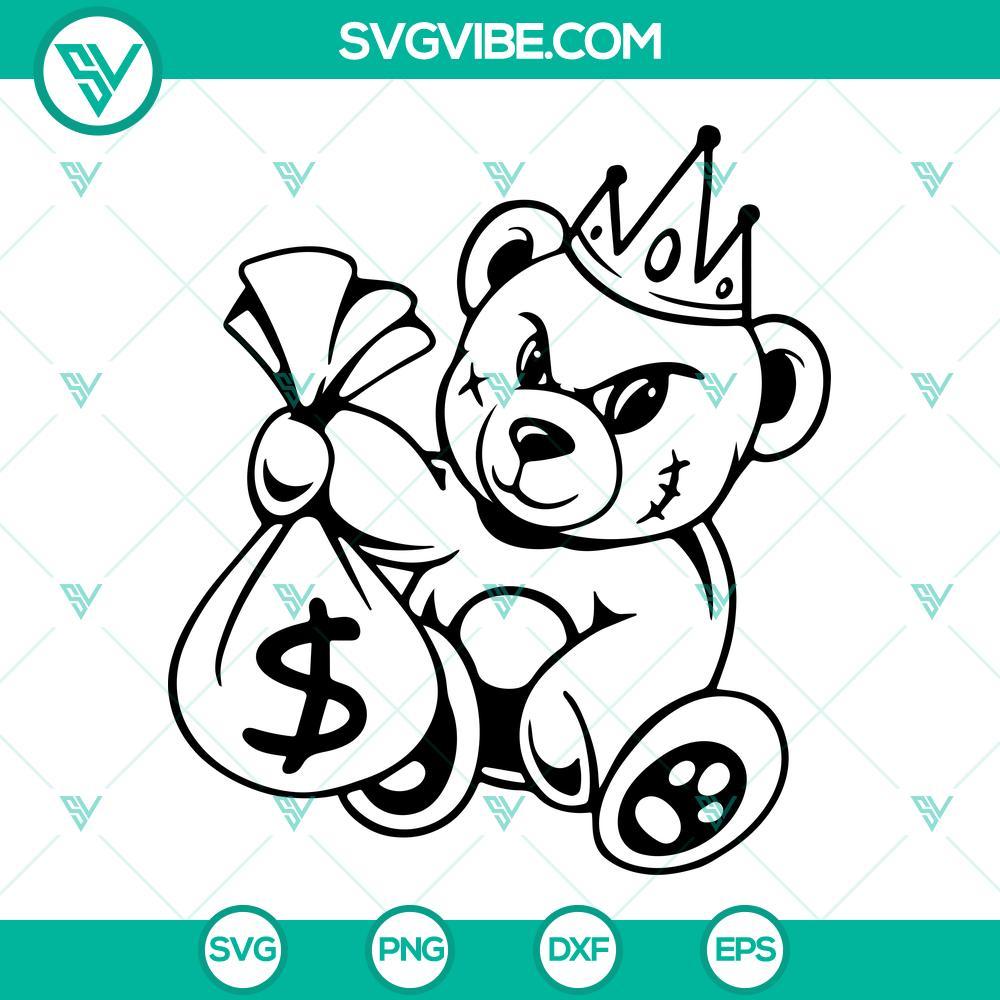 teddy bear king money bag svg hipster bear svg cute bear little gangster svg 8 mockup