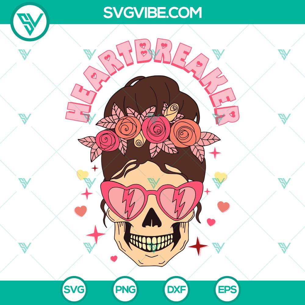 heartbreaker skull valentine svg messy bun skull valentines day svg png dxf eps cut files 3 mockup