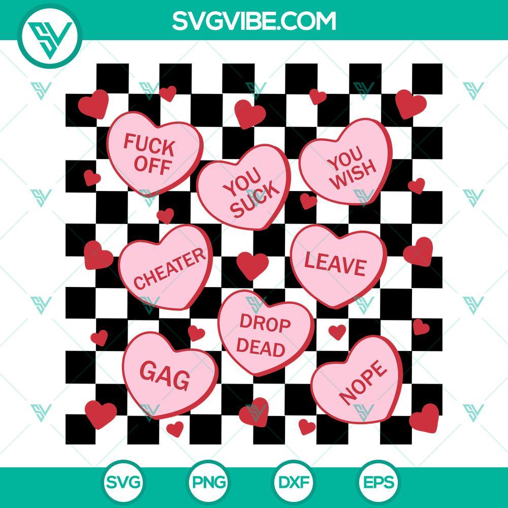 sweary conversation hearts svg retro svg checkered hearts svg anti valentine s day svg cut file 10 mockup