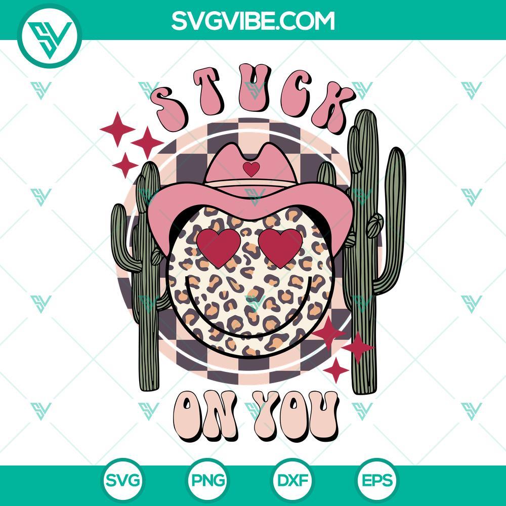 stuck on you svg leopard smiley face cowboy svg cactus svg western valentine svg png dxf eps digital download 9 mockup