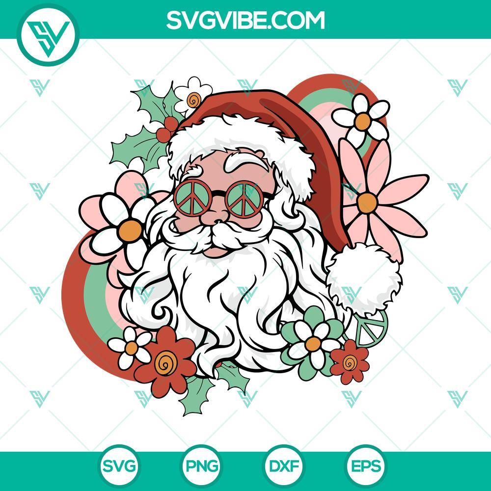 hippie santa svg christmas retro santa claus svg groovy christmas svg vintage santa hippie flower svg png dxf eps 9 mockup