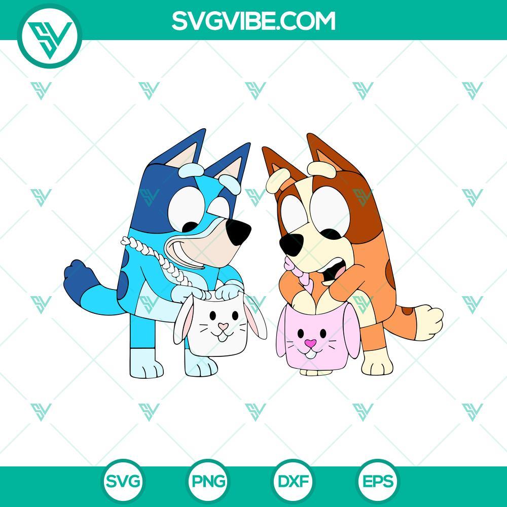 bluey and bingo with easter basket svg easter bunny svg cute easter aussie heeler svg bluey easter day svg png dxf eps 2 mockup