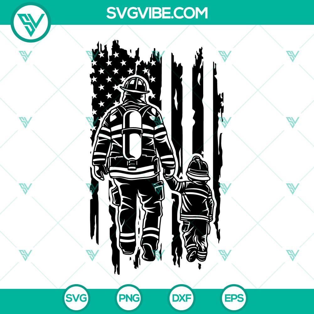 firefighter dad and son us flag svg american fireman daddy svg happy father s day firefighter svg png dxf eps 10 mockup