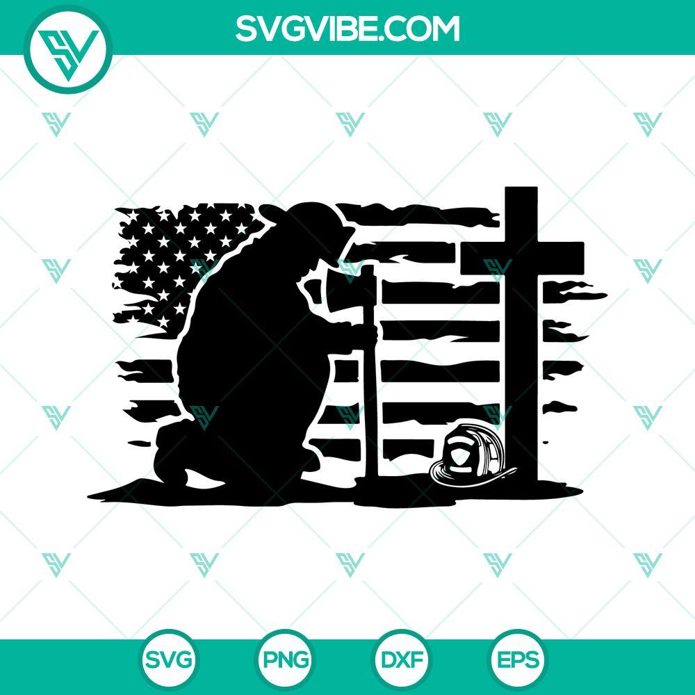 firefighter kneeling cross us flag svg patriotic fireman svg firefighters day svg png dxf eps cricut 2 mockup