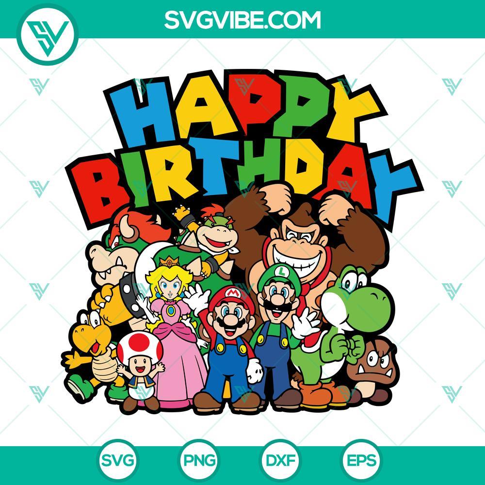 happy birthday super mario bros svg mario luigi yoshi princess peach bowser toad goomba svg mario birthday family svg png dxf eps 10 mockup