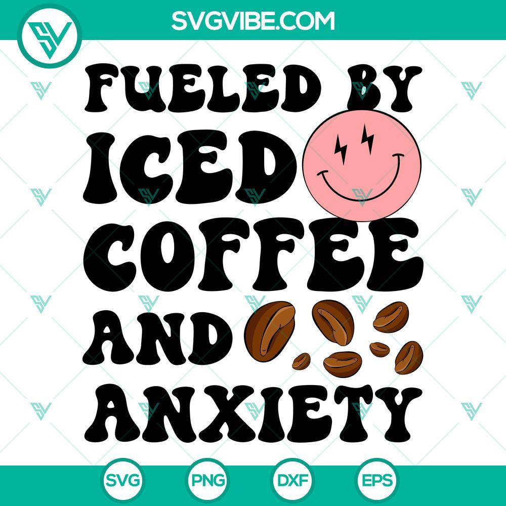 fueled by iced coffee and anxiety svg smiley face svg trendy positive quotes svg mental health svg png dxf eps 5 mockup