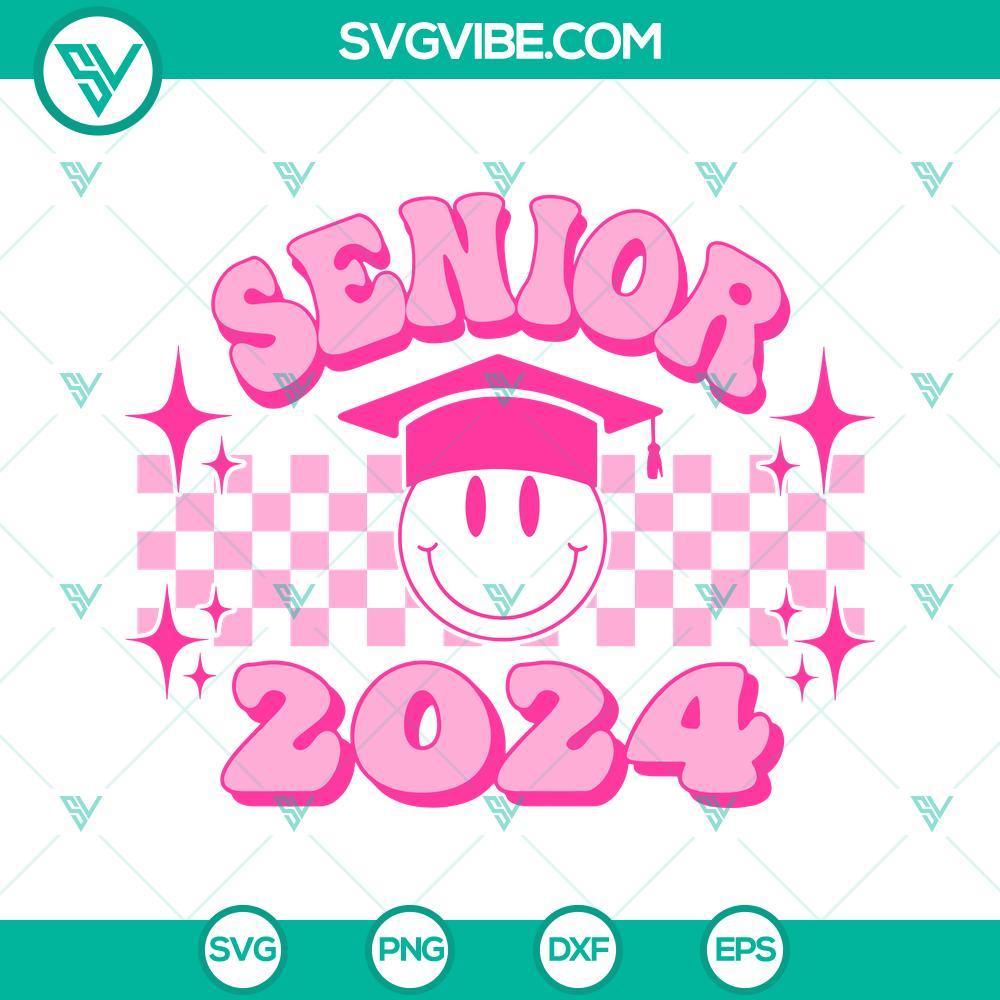 senior 2024 smiley pink svg graduation svg retro checkered svg senior class of 2024 svg png dxf eps files 5 mockup