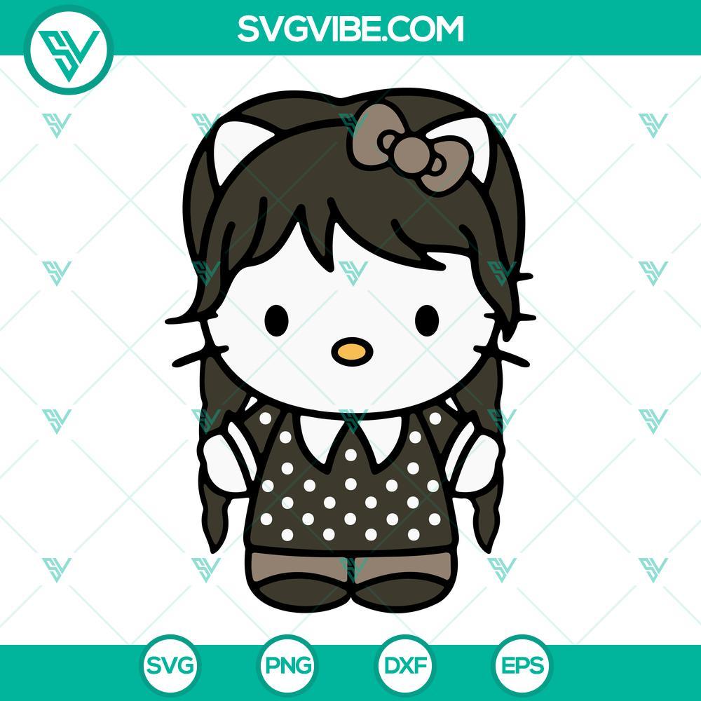 hello kitty wednesday and enid svg kitty cat wednesday addams svg png dxf eps 7 mockup