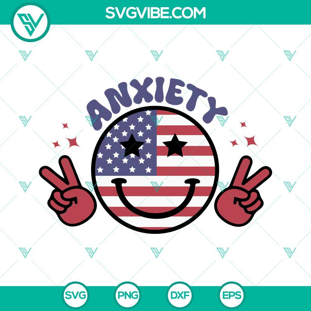 united states of anxiety svg smiley face american flag svg groovy 4th of july svg png dxf eps shirt 2 mockup