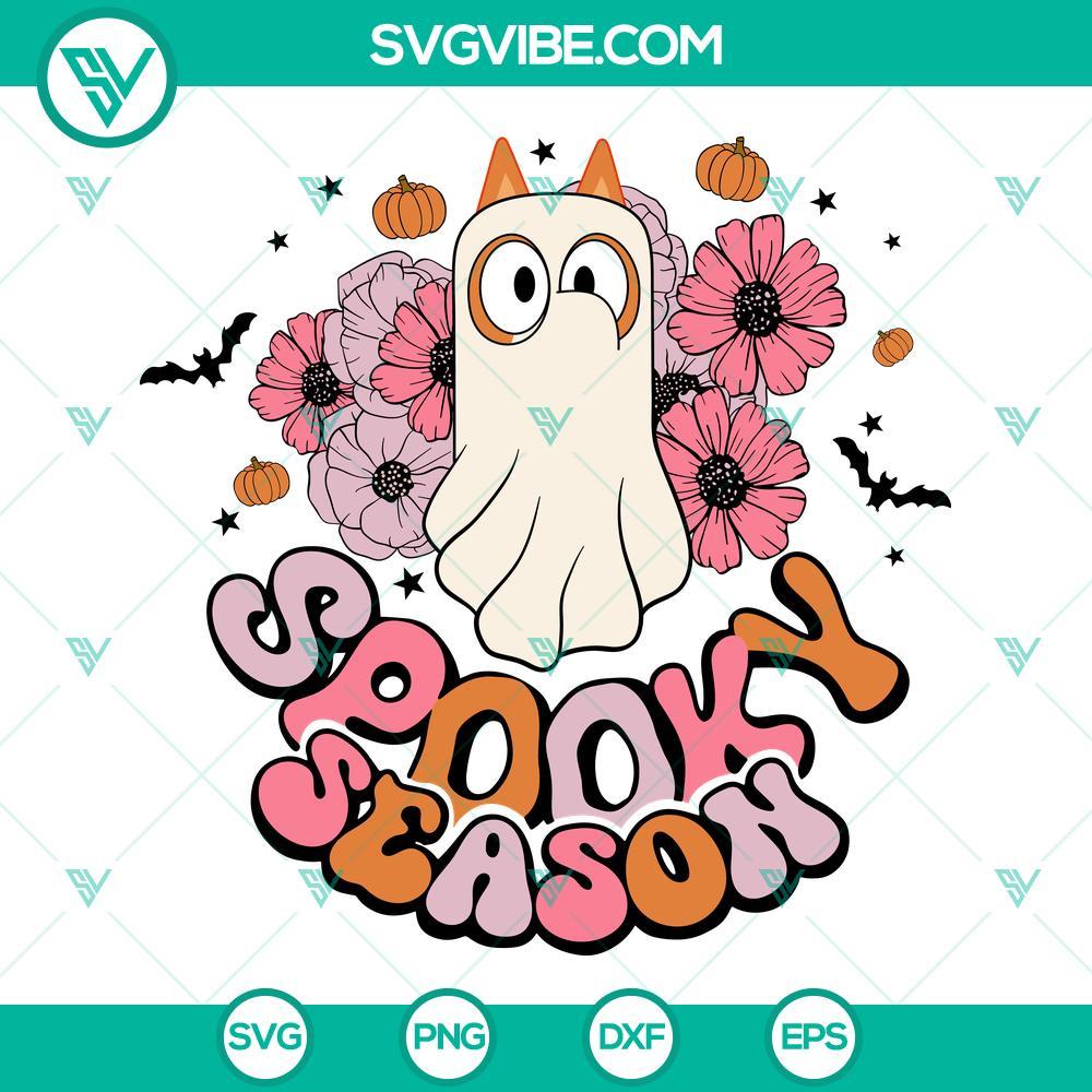 bluey floral spooky season svg pumpkin bluey ghost halloween svg png dxf eps digital files 4 mockup