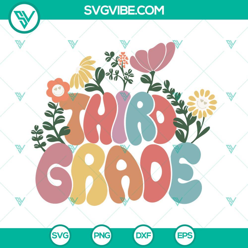 third grade retro floral svg 3rd grade svg cute teacher svg groovy trendy back to school svg png dxf eps 7 mockup