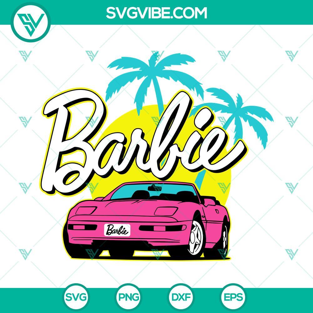 barbie convertible car svg pink baby doll car svg 80s retro palms and sunset svg barbie movies svg png dxf eps cut files 6 mockup