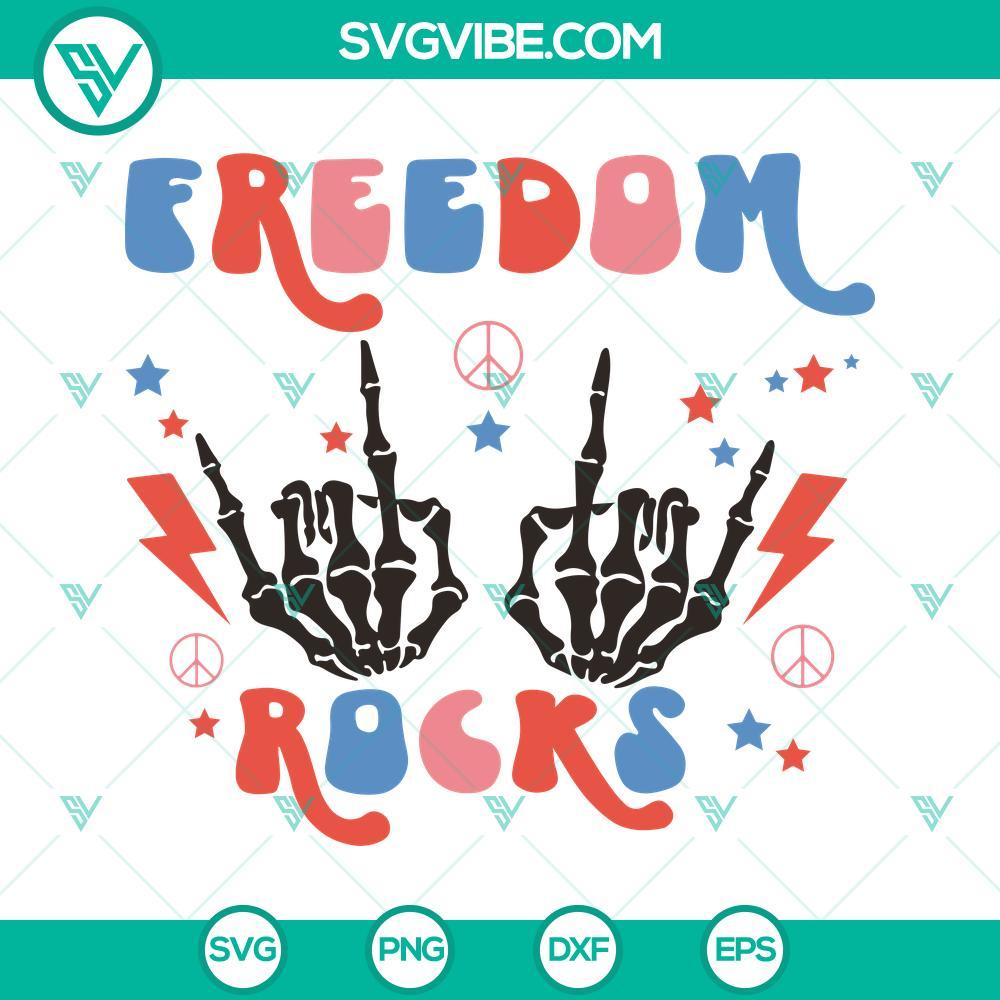 freedom rocks skeleton hand svg retro 4th of july svg hippie rocker patriotic svg fourth of july svg png dxf eps 8 mockup