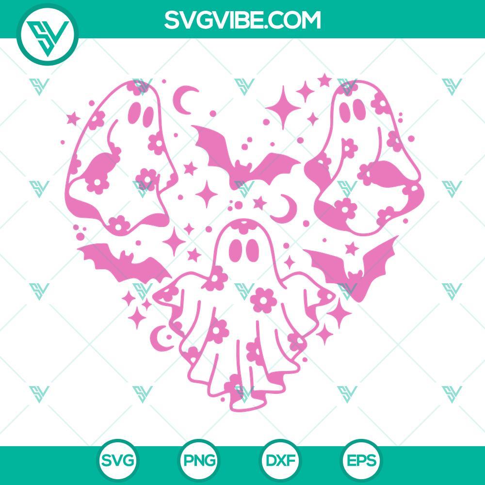 spooky ghost heart svg pink floral ghost svg cute halloween girl svg png dxf eps 2 mockup