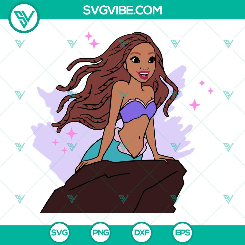 black ariel mermaid princess svg halle bailey svg the little mermaid 2023 svg png dxf eps cricut 7 mockup