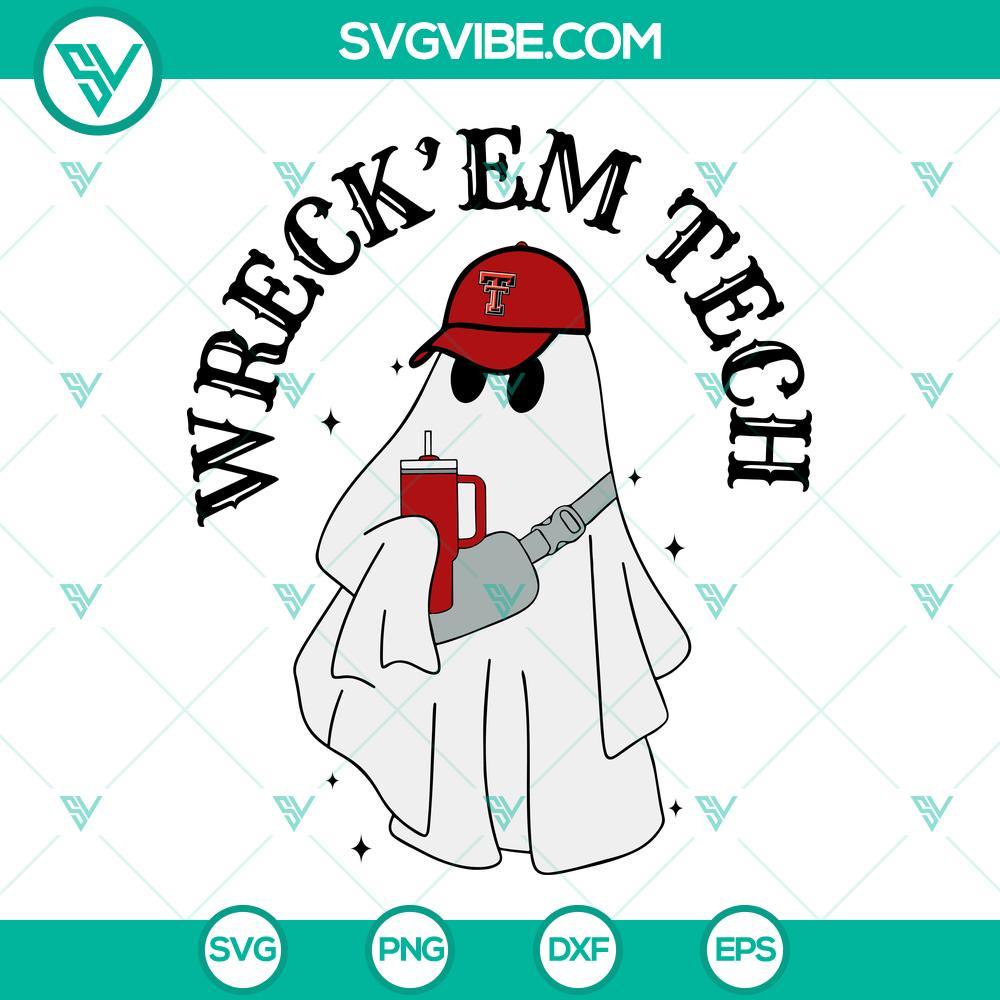 wreck em tech boojee ghost svg texas tech red raiders ghost drinking stanley tumbler svg png dxf eps files 7 mockup