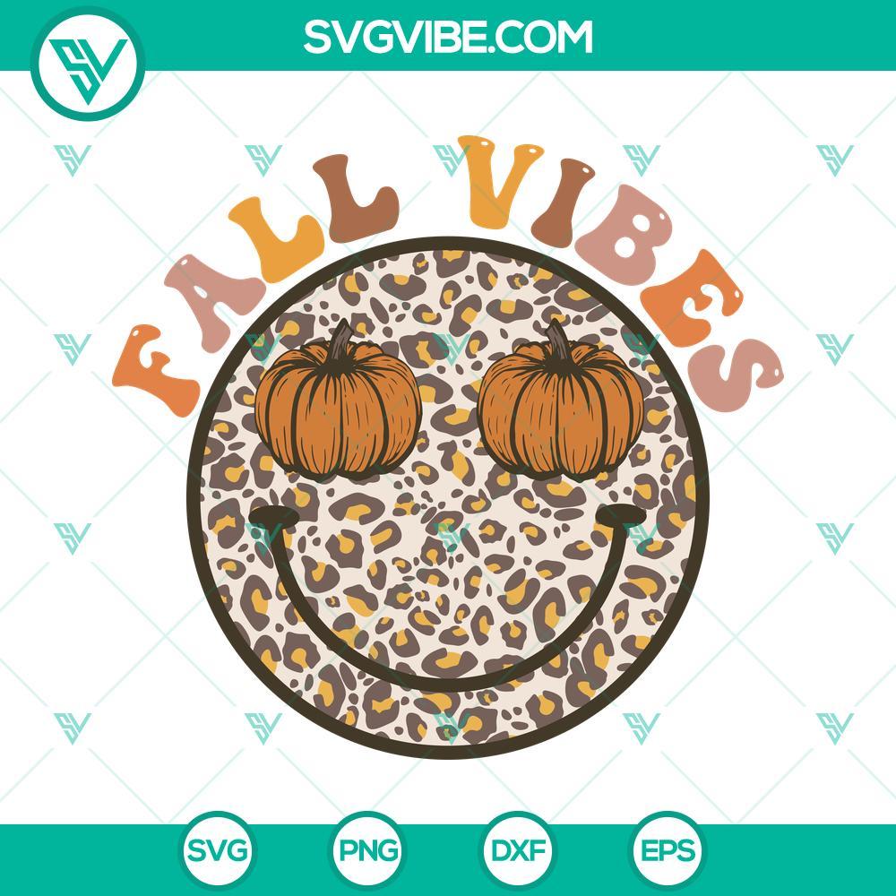 fall vibes svg fall leopard smiley face pumpkin svg retro fall svg png dxf eps digital download 4 mockup