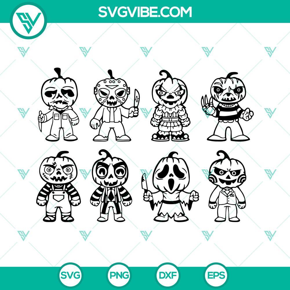 bundle horror movie characters pumpkin heads svg files cricut silhouette halloween characters svg 6 mockup