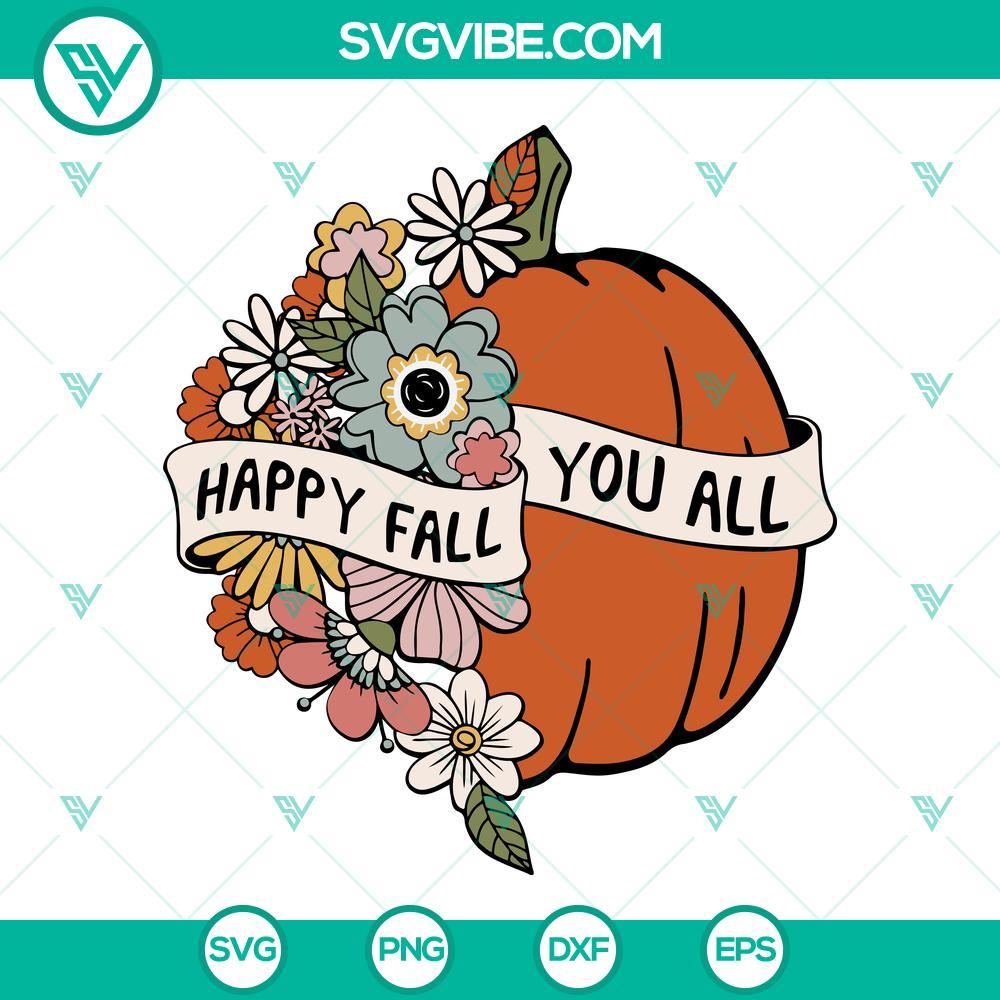 happy fall you all svg floral pumpkin svg retro fall pumpkin svg png dxf eps cut files 4 mockup