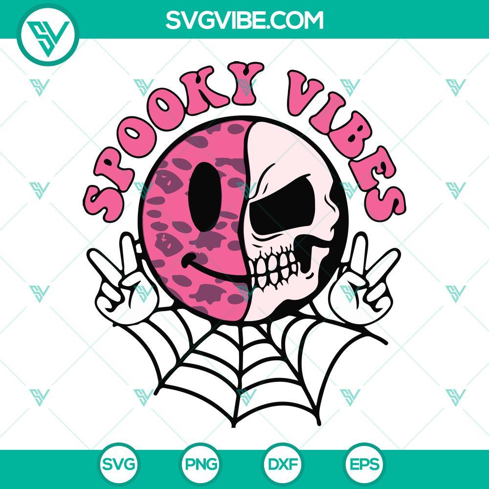 spooky vibes svg skeleton face halloween svg retro halloween svg 5 mockup