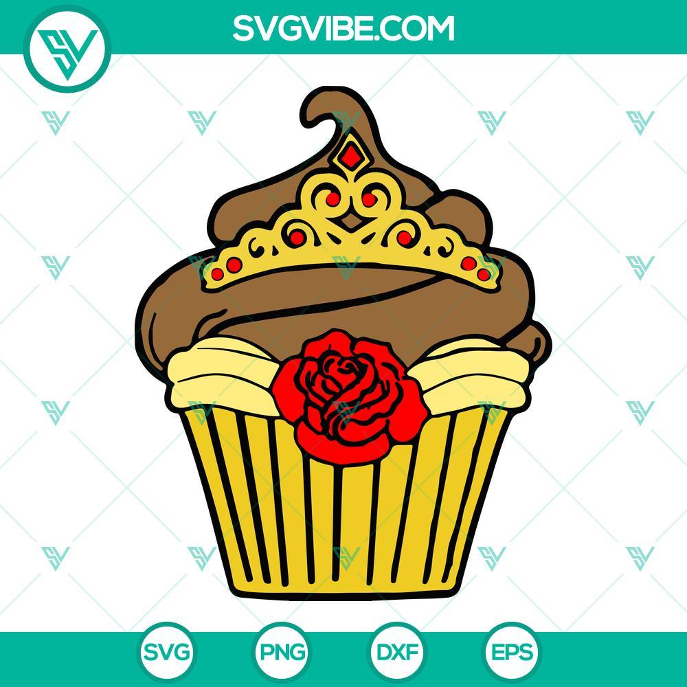 belle beauty and the beast cupcake svg belle crown rose dress birthday svg png dxf eps 3 mockup