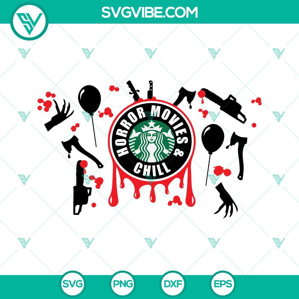 horror movies and chill starbucks cup svg full wrap horror movie svg halloween starbucks svg 4 mockup