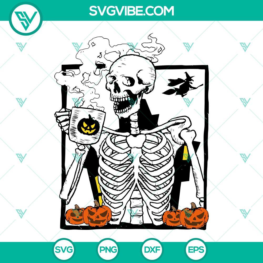 skeleton drinking coffee svg digital file skeleton pumpkin halloween svg hot coffee skeleton svg 2 mockup