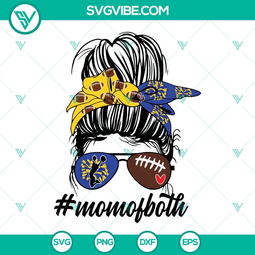 cheer and football mom of both svg blue yellow gold team colors messy bun cheer football mom svg 7 mockup