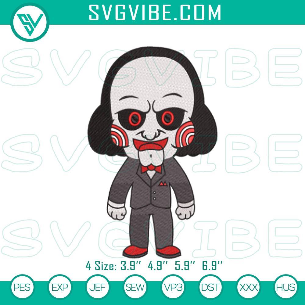 chibi horror jigsaw embroidery saw film halloween designs mockup