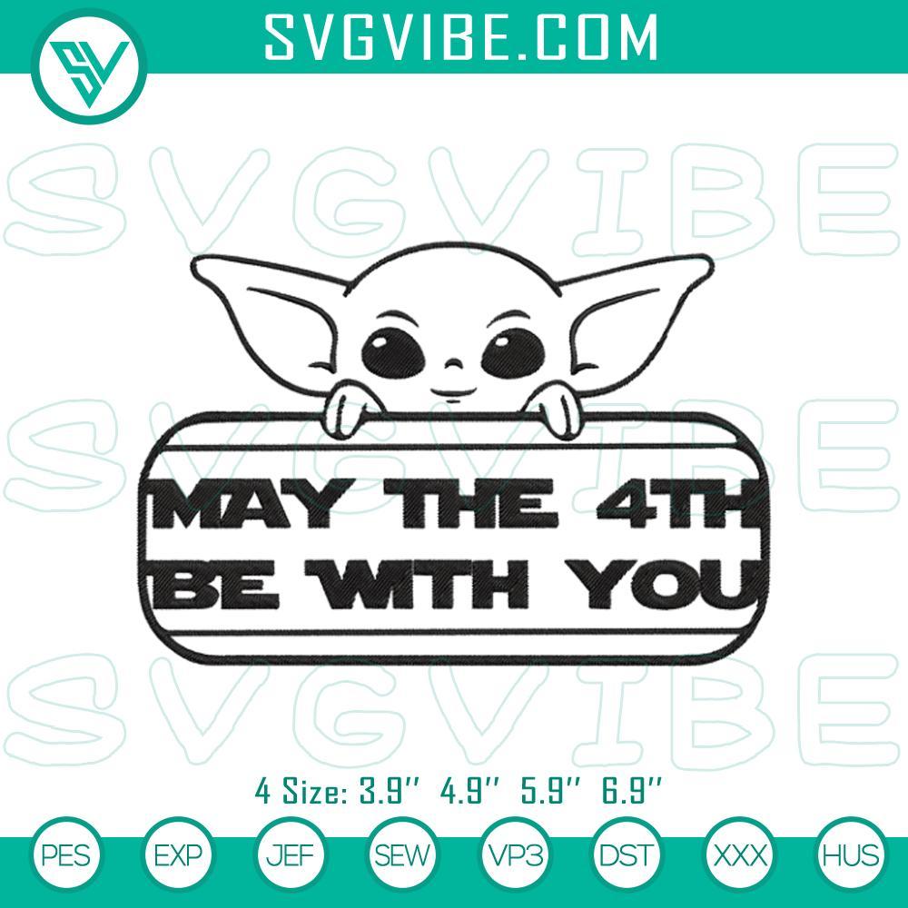 star wars day baby yoda embroidery design may the 4th be with you pattern mockup