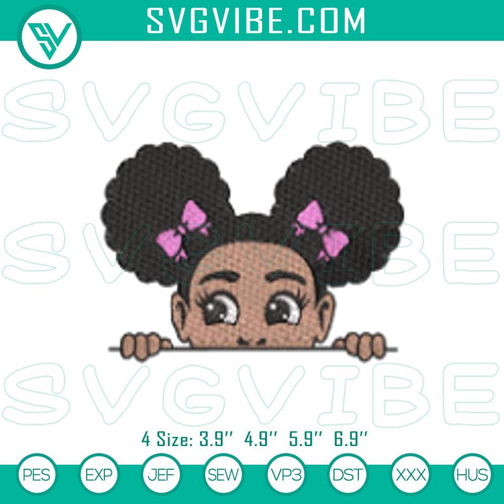 afro puffs girl peekaboo embroidery pattern african american kids design files mockup