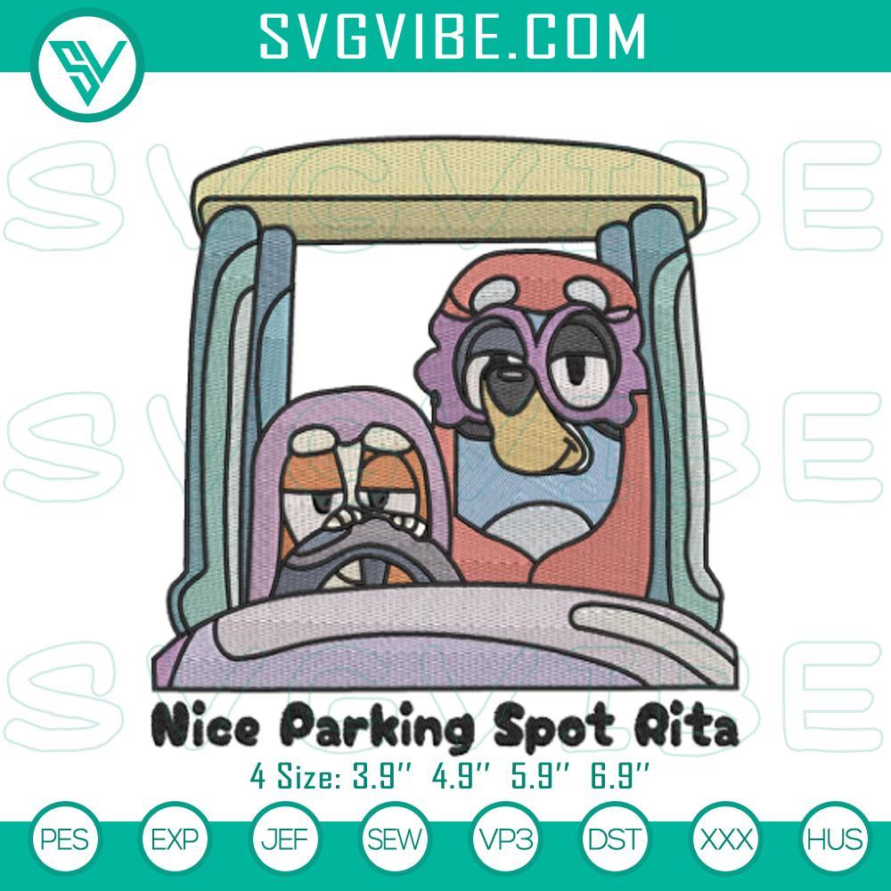 bluey s ideal parking spot rita janet embroidery designs mockup