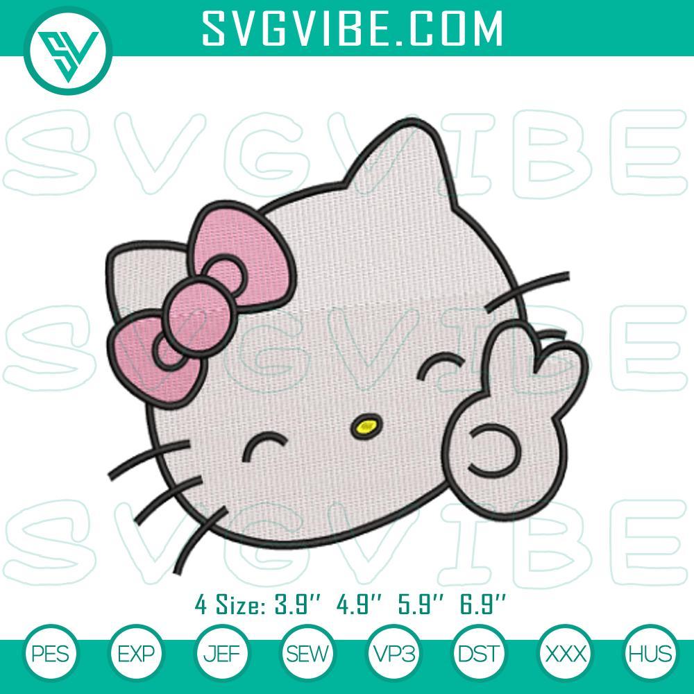 hello kitty peace symbol stitch pattern cute cat embroidery design mockup