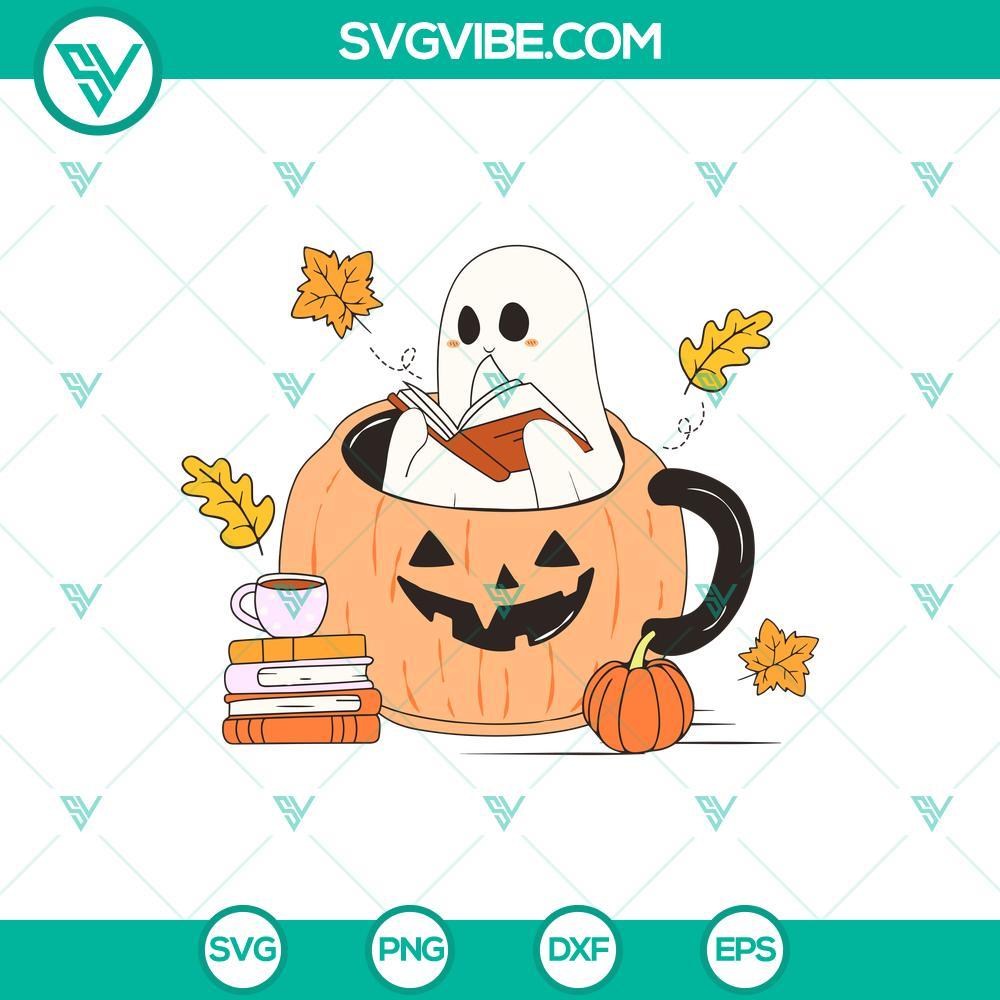 cute ghost pumpkin cup reading svg pumpkin bookworm svg halloween pumpkin cup svg cricut mockup